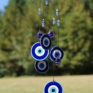 EVIL EYE Protection Symbol Hanging Beaded Metal Windchime Sun Wind Chime…